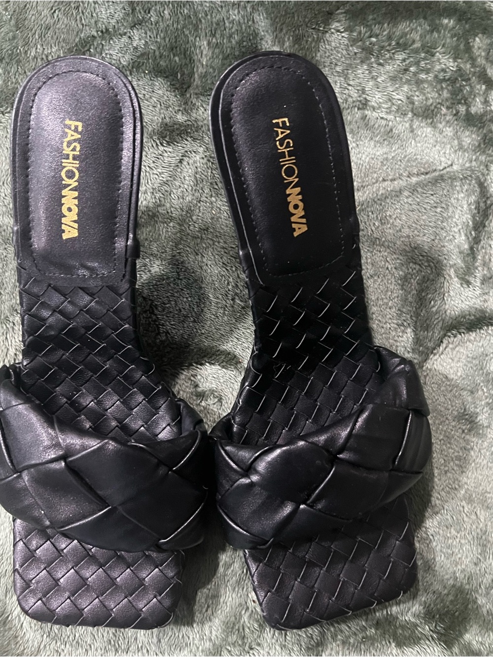 Fashion Nova Black Braided Slide Heels